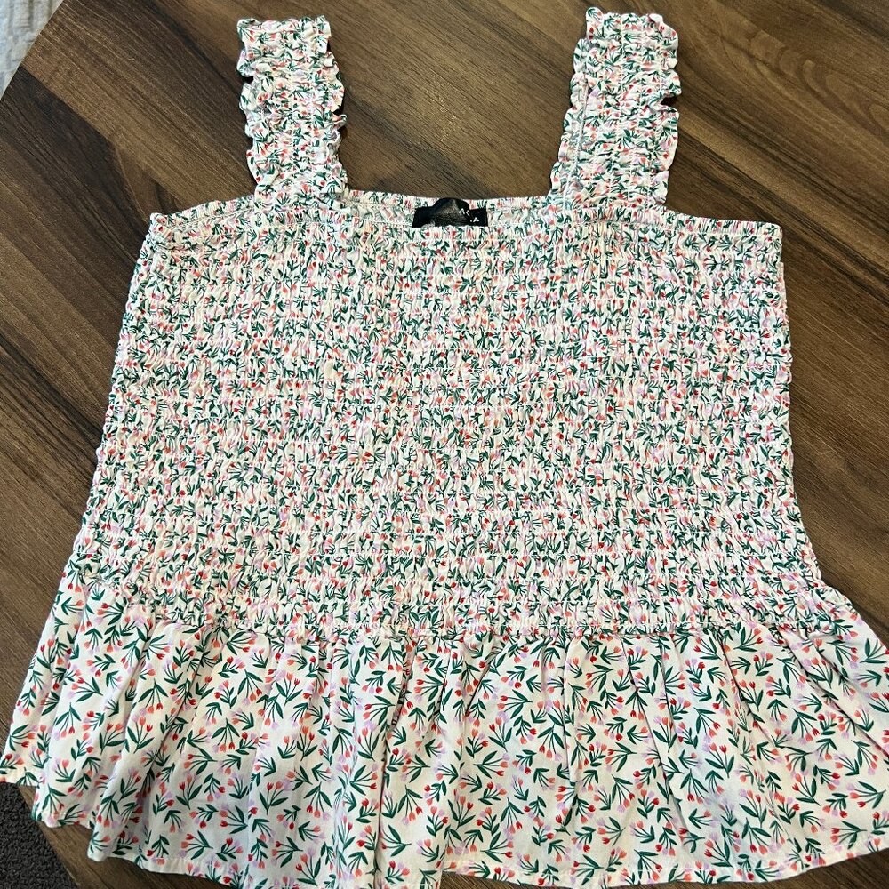 AQUA Floral Scrunch Babydoll Top